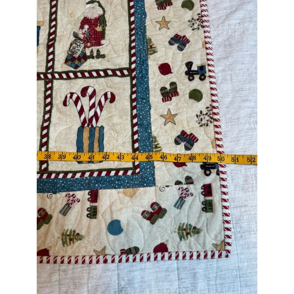 “Here Comes Santa” Handmade Cotton Flannel Quilt Panel Throw Blanket Christmas